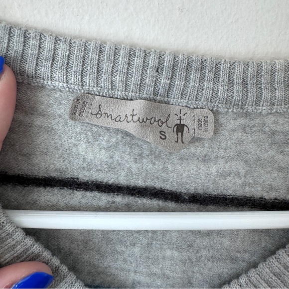 SMARTWOOL MERINO WOOL GRAY STRIPED V NECK SWEATER LONG SLEEVE PULLOVER LOGO - Picture 5 of 7
